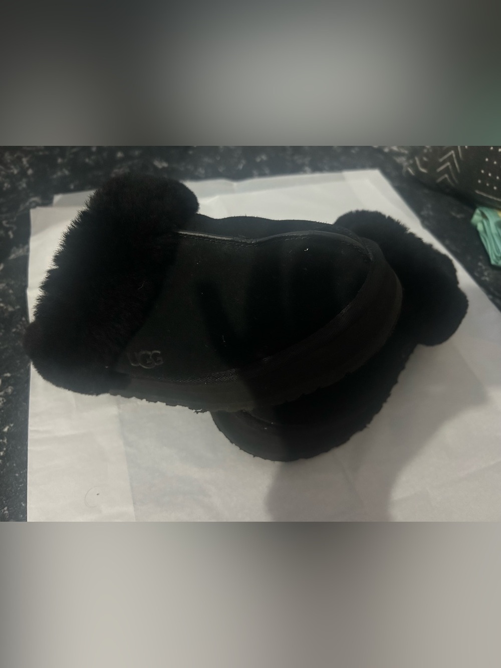 UGG Black Suede Shearling Mule Slippers